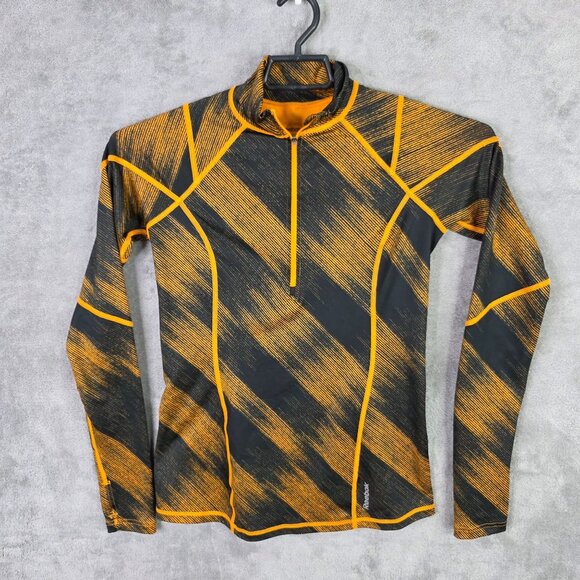 Womens Reebok Black & Orange Striped Performance Shirt 1/4 Zip Long Sleeve M - Picture 2 of 9